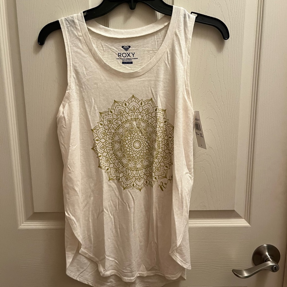 Roxy White Tank Top with Gold Design